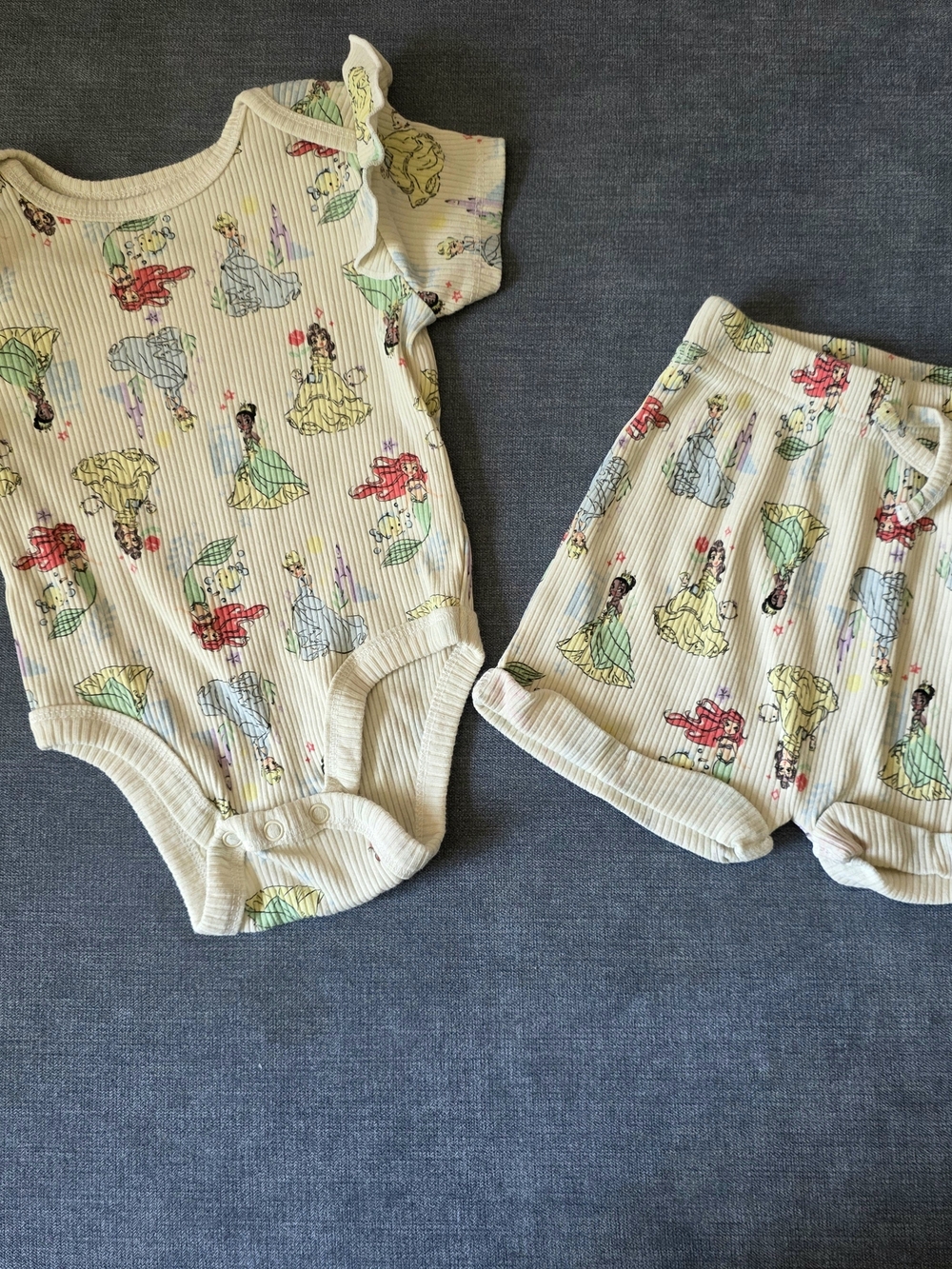 Disney Baby Princess Outfit Set Ariel Belle Tiana 2Pc 6-9M Ribbed
